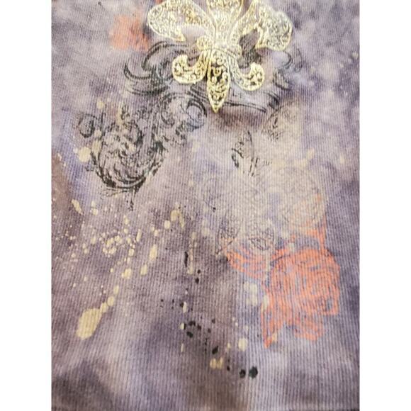 Suzie in the City USA Vintage Ribbed fitted Y2K fleur de Lis Top Medium - Picture 2 of 7